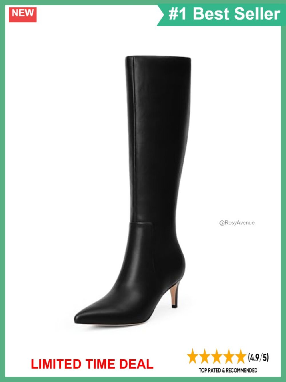 Kitten Heel Knee High Boots Pointed Toe Faux Leather Women's Tall Boots